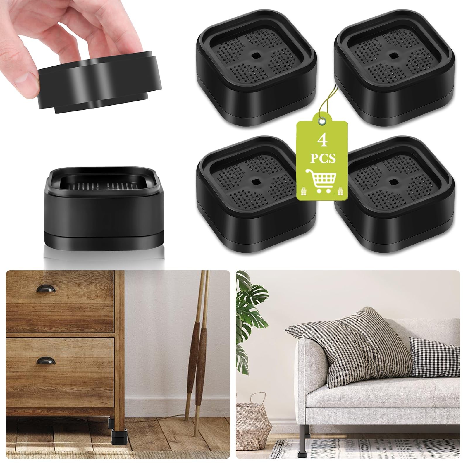 4 Pack Furniture Risers 1 Inch, Adjustable Bed Risers Heavy Duty