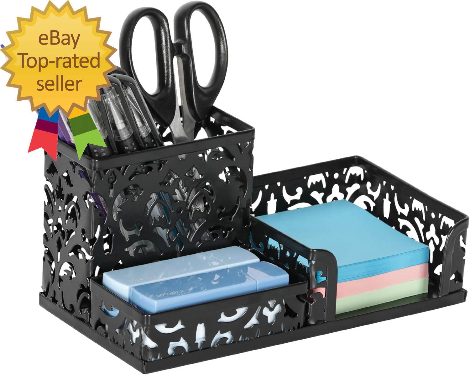Desk Organizer with 3 Compartment for Pencil Sticky Note Holder and Office Acces