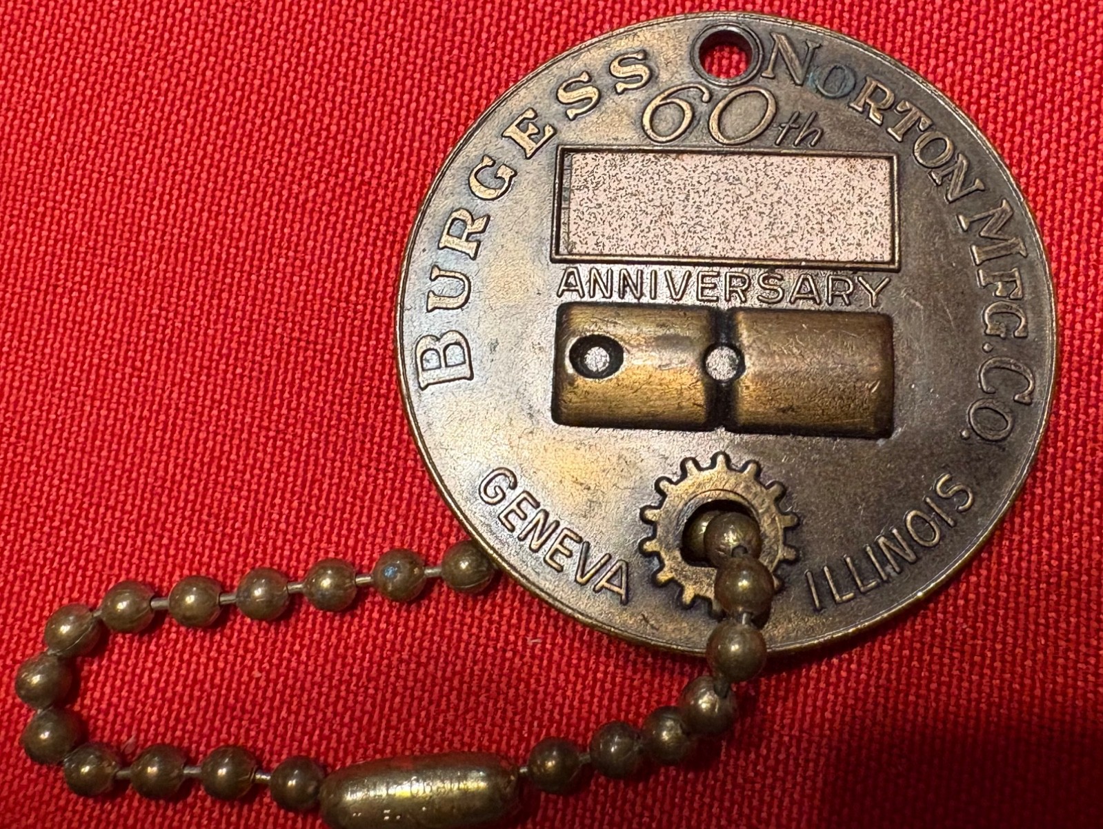 Rare BURGESS NORTON MFG CO, ILL 1963 60TH ANNIVERSARY BRASS COLLECTIBLE KEYCHAIN