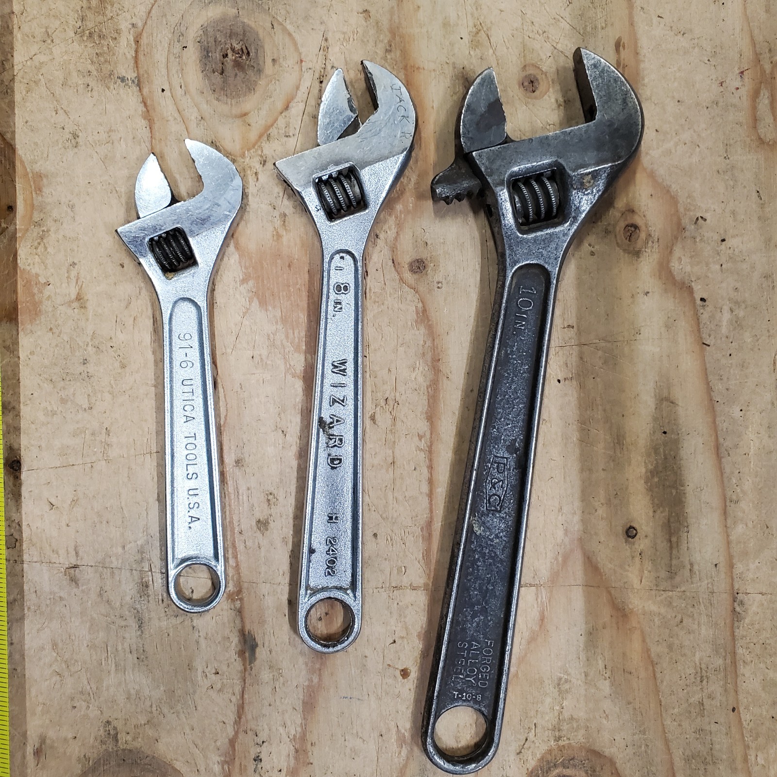 Adjustable Wrench Lot of 3, 10" to 6"Proto, Wizard, Utica  USA tools