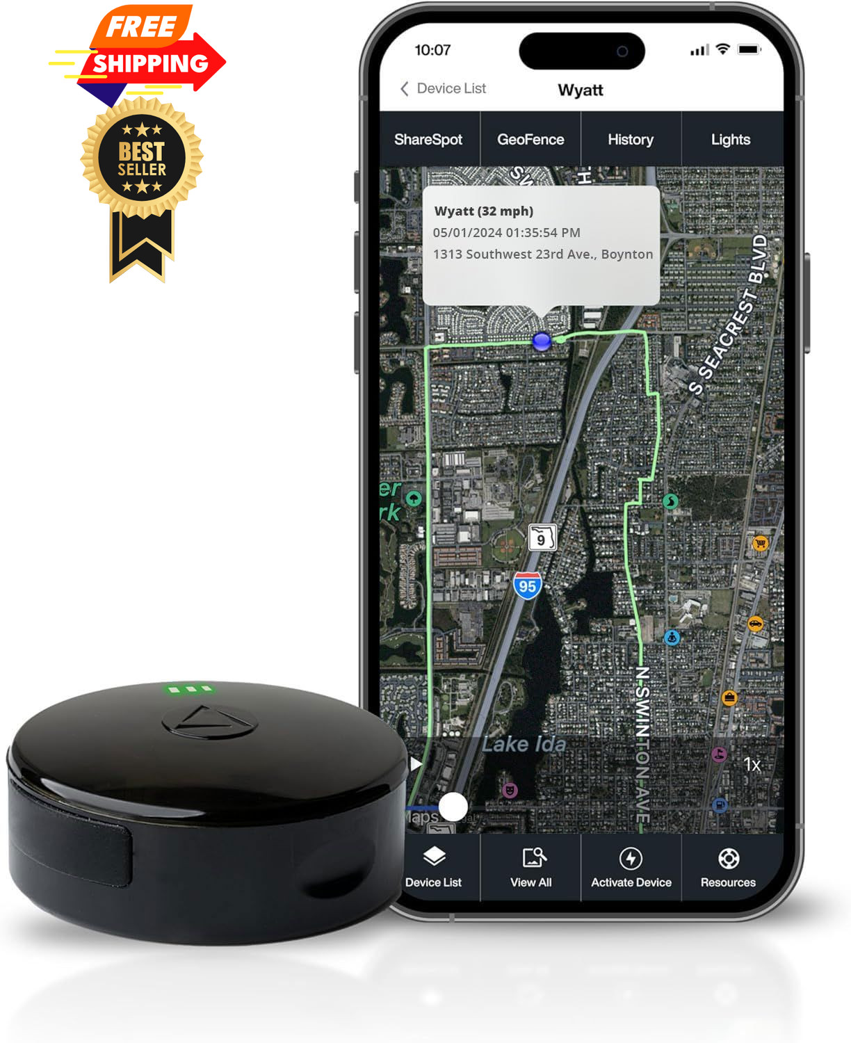 LandAirSea 54 GPS Tracker - Made in the USA from Domestic & Pack of 1, Black