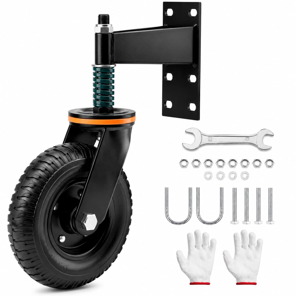 Gate Wheel 8 Inch Heavy Duty 750 Lb Capacity Black Iron Rubber Fence Fine Solid