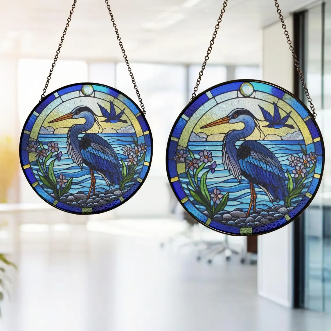 Personalized Blue Heron Stained Glass Suncatcher, Decor Gift