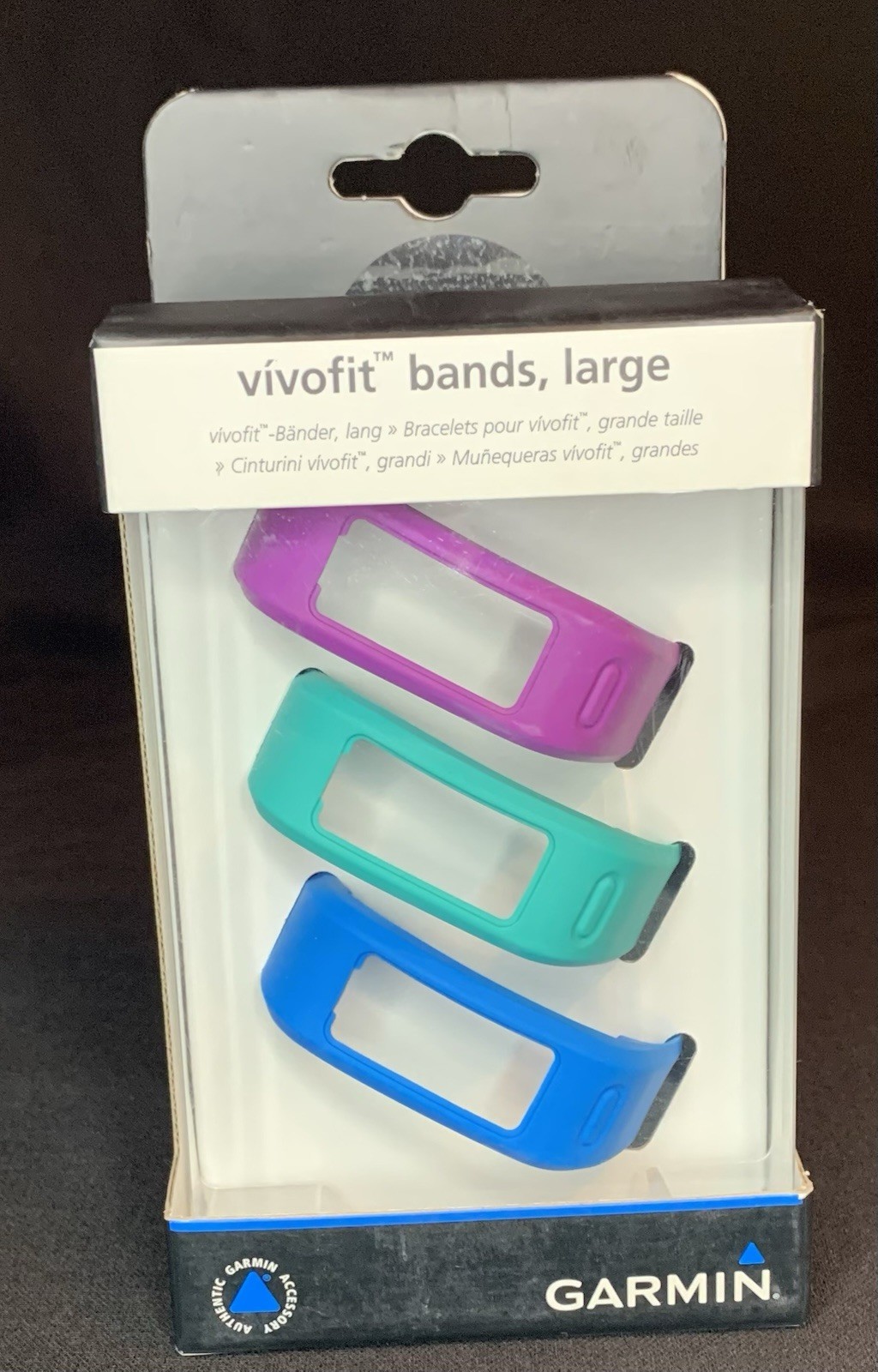 GARMIN Vivofit Replacement bands - 3 Pack (Purple, Teal, Blue) - Large NEW NIB