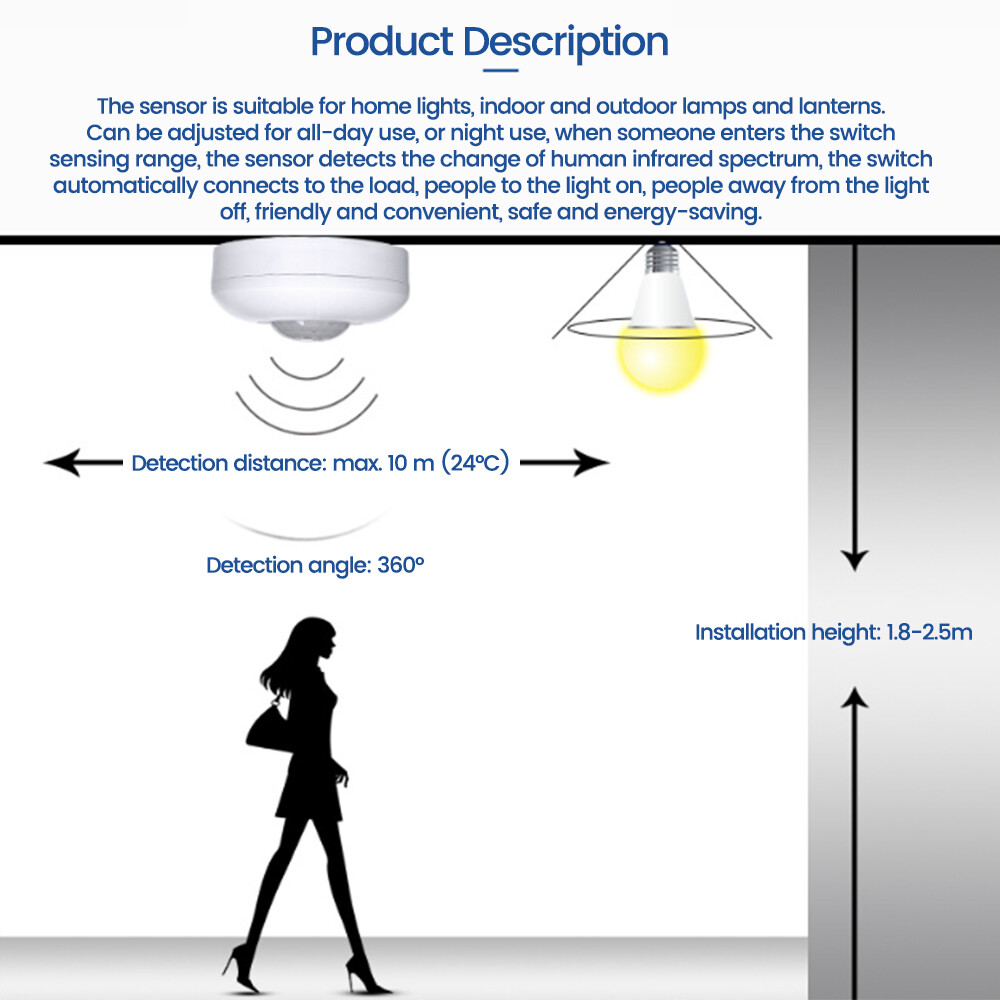 AC85-265V Infrared PIR Motion Induction Sensor Switch For LED Ceiling Light