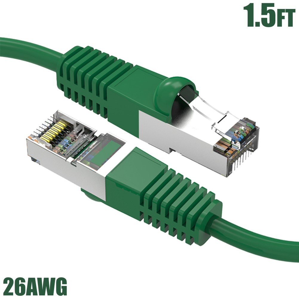 1.5FT Cat5e RJ45 Network LAN Ethernet FTP Cable Shielded Copper Wire 26AWG Green