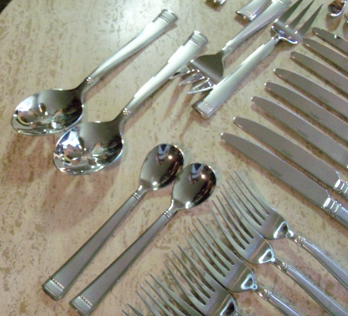 Cambridge Stainless Flatware Frosted Beaded Handles 50 Pieces Large Scale