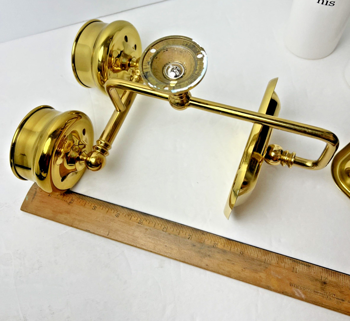 Brass & Ceramic his & hers Cups & Soap Dish Bathroom Fixture Wall Mounted