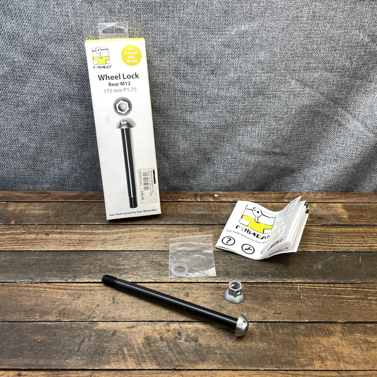 Pinhead Rear Wheel Lock M12 Thru Axle 175mm P1.75 Bike Black Keyed Anti-Theft