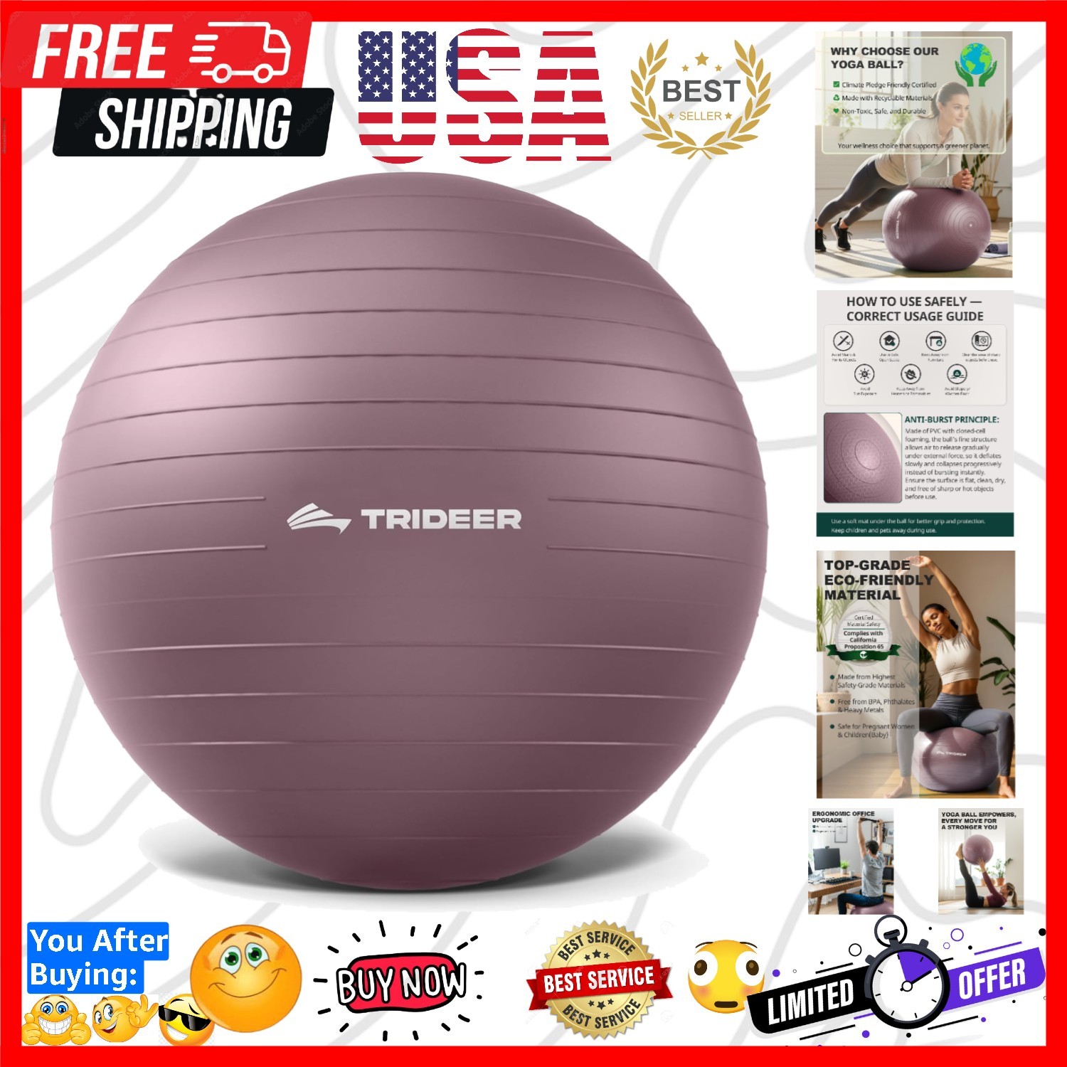 Exercise Ball Yoga Ball,Office Seating & Balance Ball Chair, Stability Ball f...
