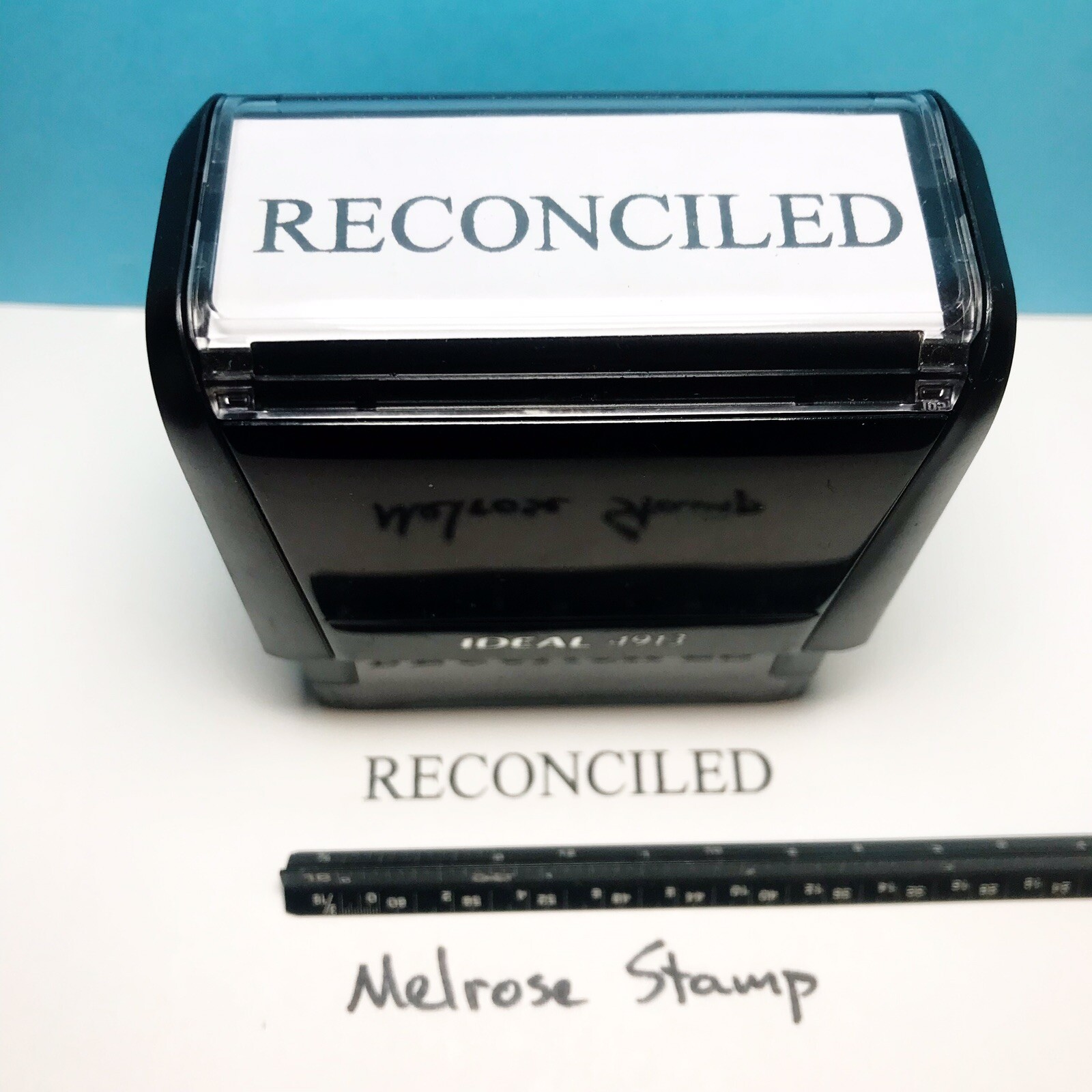 Reconciled Rubber Stamp Black Ink Self Inking Ideal 4913