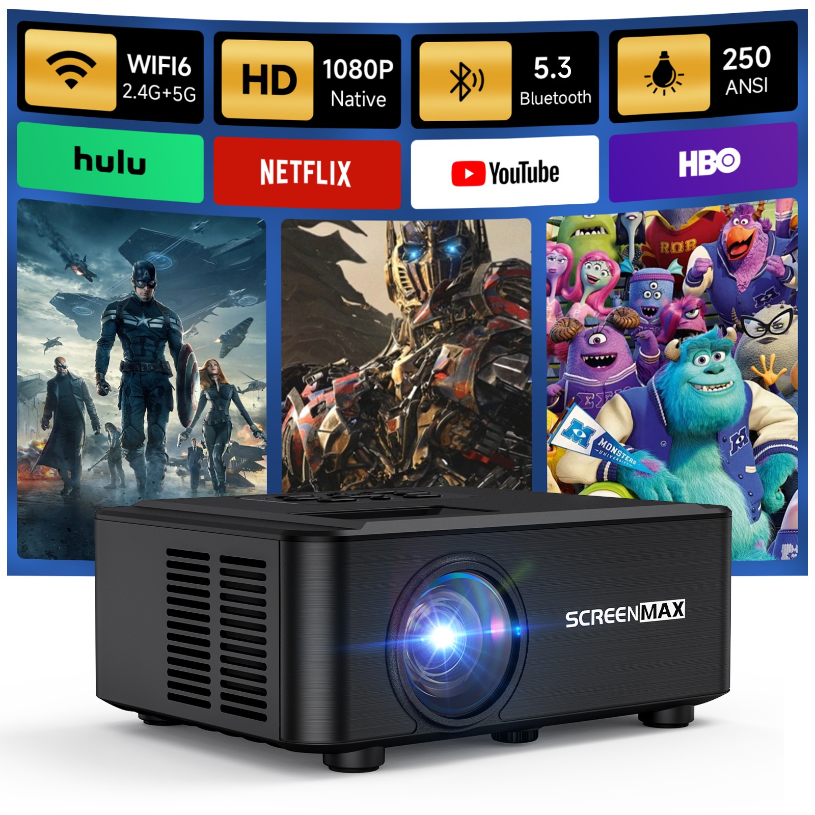 Portable Projector1080P Bluetooth Full HD Bundle HDMI USB Outdoor Home Movie
