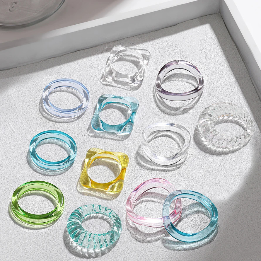 Stacked Finger Ring Geometric Circle Transparent Multicolor Adjustable Jewelry