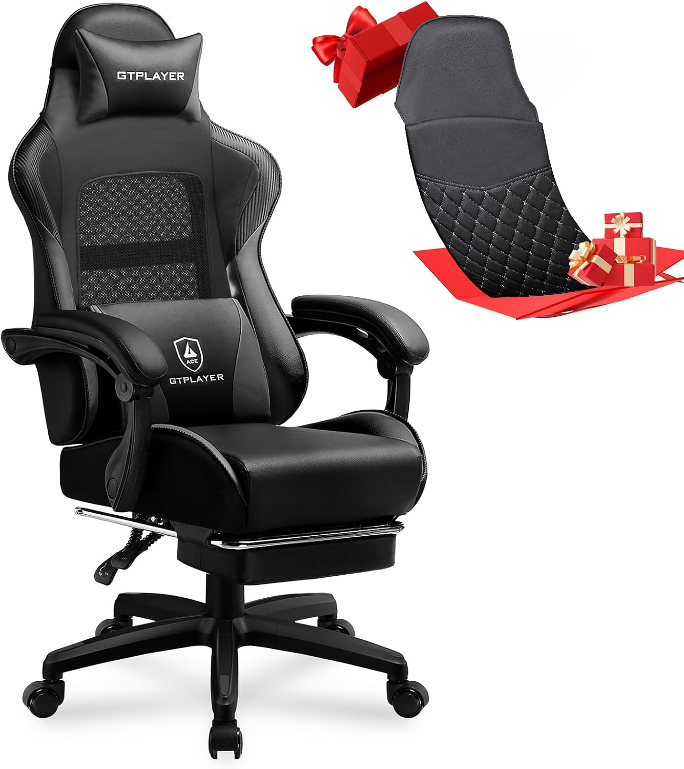Gaming Chair, High Back Computer Gaming Chair with Footrest, Ergonomic Height Ad