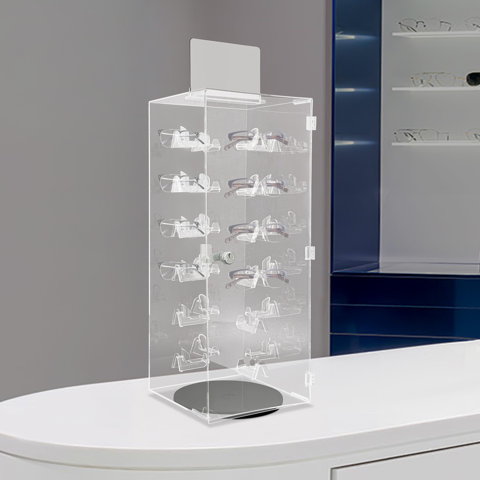 Acrylic Sunglasses Organizer Rotating Lockable Sunglass Display Case Clear