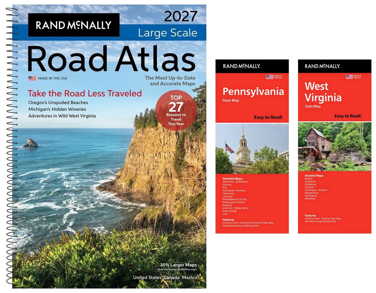 Rand McNally 2027 Large Scale Road Atlas + Easy-to-Read Pennsylvania & WV Maps