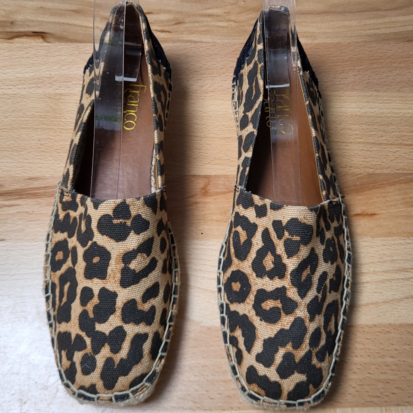Franco Sarto Leopard Print Flat Slip-On Canvas Espadrilles Square Toe Size 7.5M