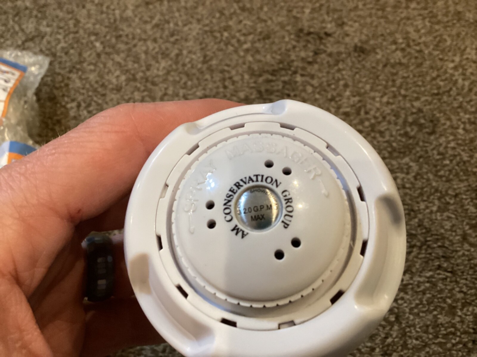 AM Conservation Group Shower Head, Spray/Massage Gloss White, 2.0 GPM Max