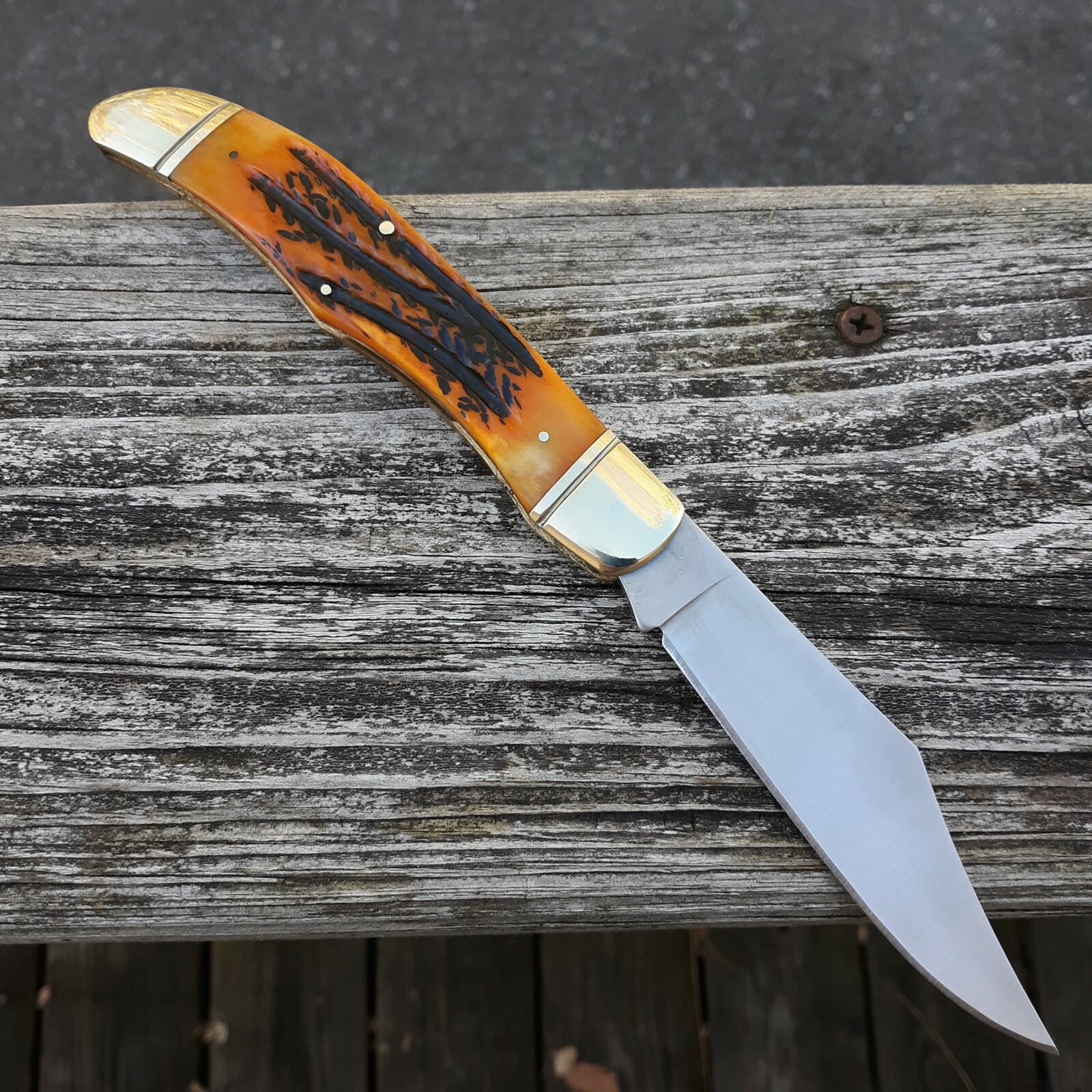 Hunter's Classic NAHC Folding Knife Stainless 4" Blade Orange Jigged Bone Handle