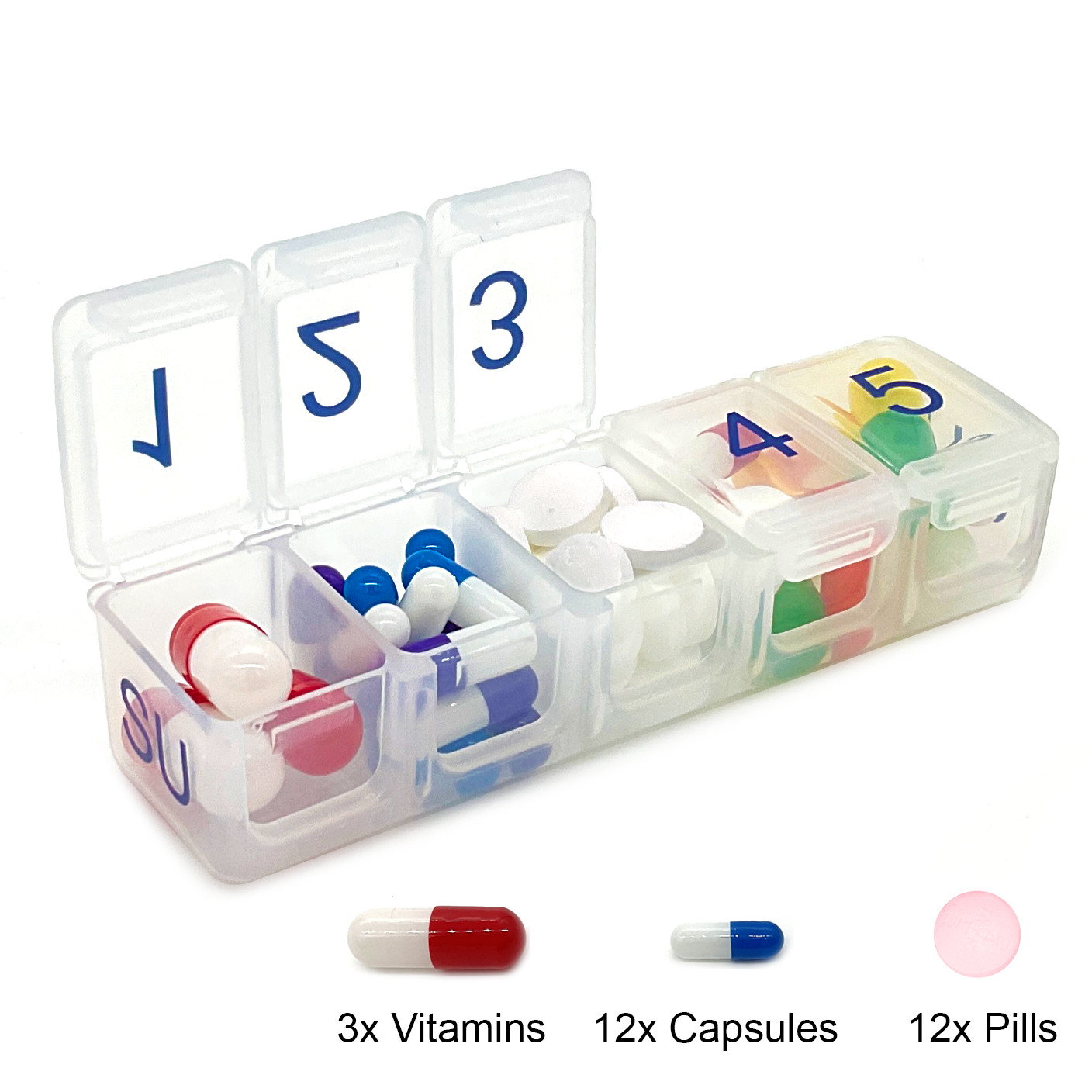 e-Pill Daily 5 Times A Day Pill Organizer, Vitamin and Medicine Pill Box - Clear