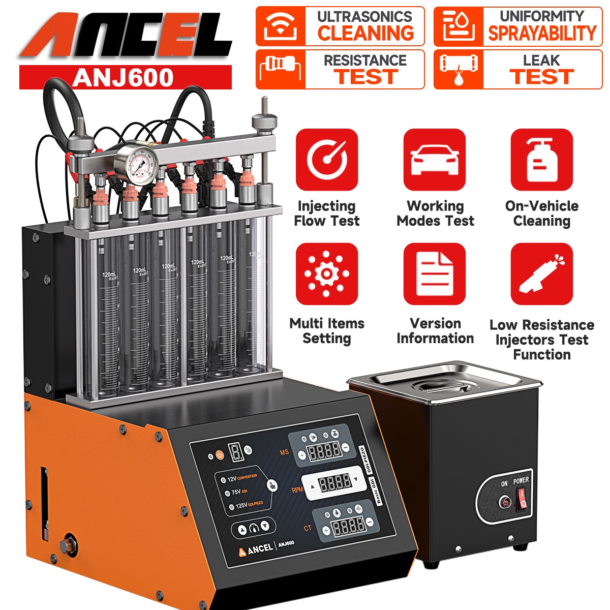 ANCEL ANJ600 Fuel Injector Cleaner Tester Ultrasonic Cleaning Machine GDI EFI