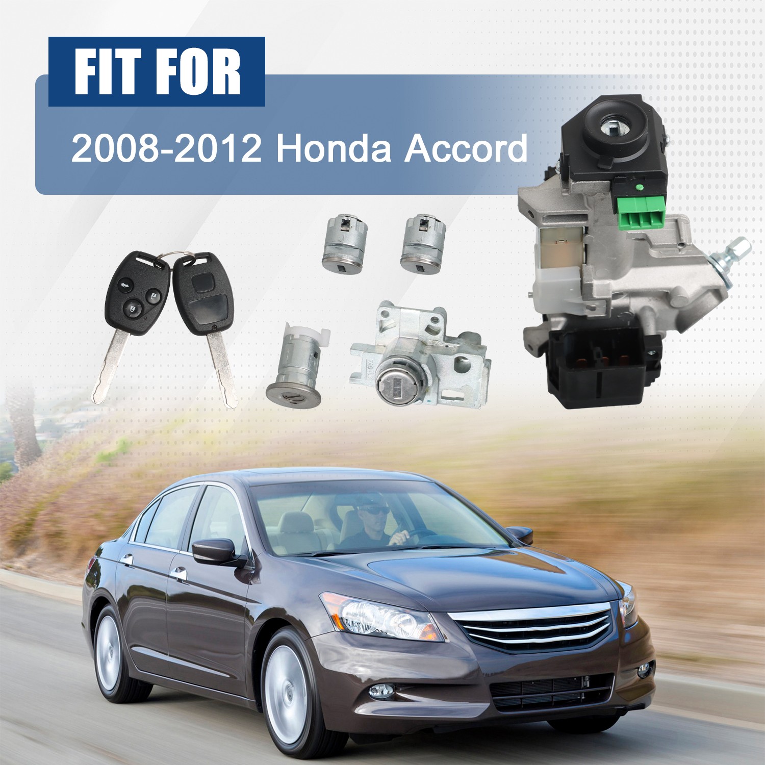 Ignition & Door Lock Cylinder Switch Assembly & Keys Kit for Accord 2008-2012 US