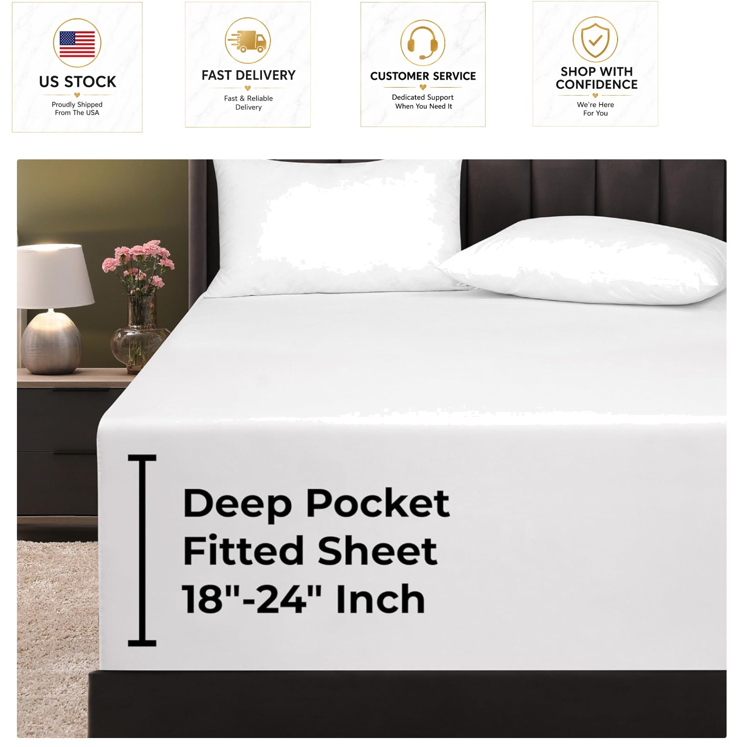 Elegant Deep Pocket White Fitted Sheet Set - Fits Full Size Mattresses with Ease
