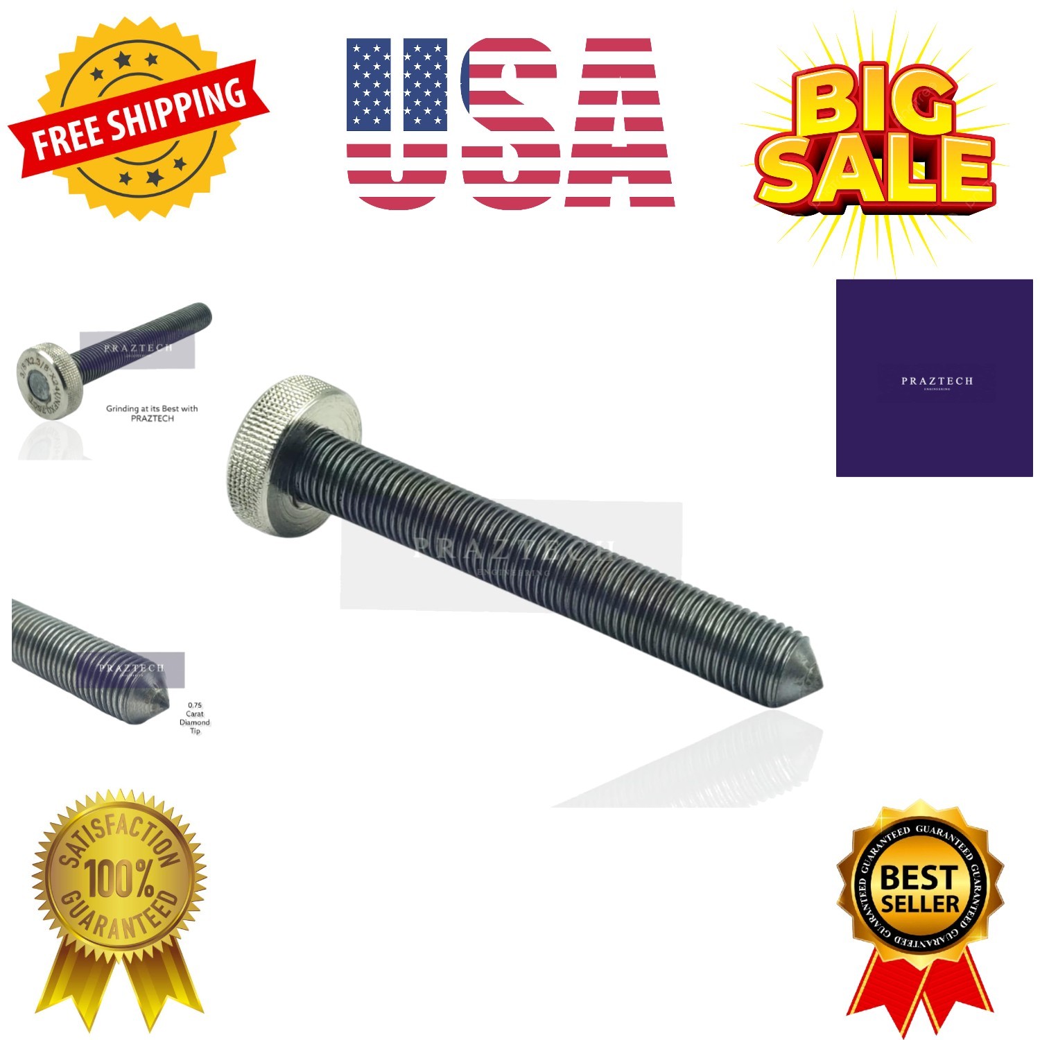 0.75 Carat Tip threaded diamond dresser 3/8" x 24 - for Sioux Valve Grinders ...