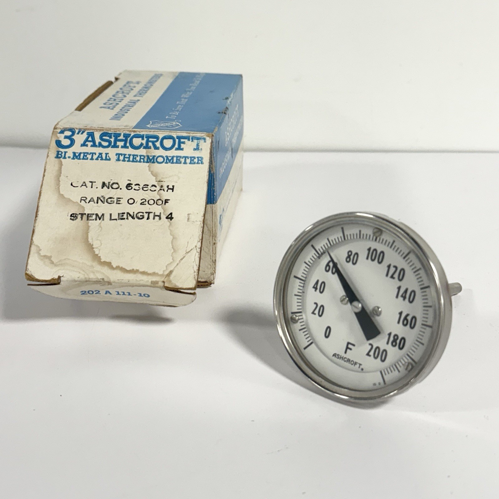 Ashcroft BiMetal Industrial Thermometer 0 / 200 F  4 Inch Stem Bi Metal Vintage