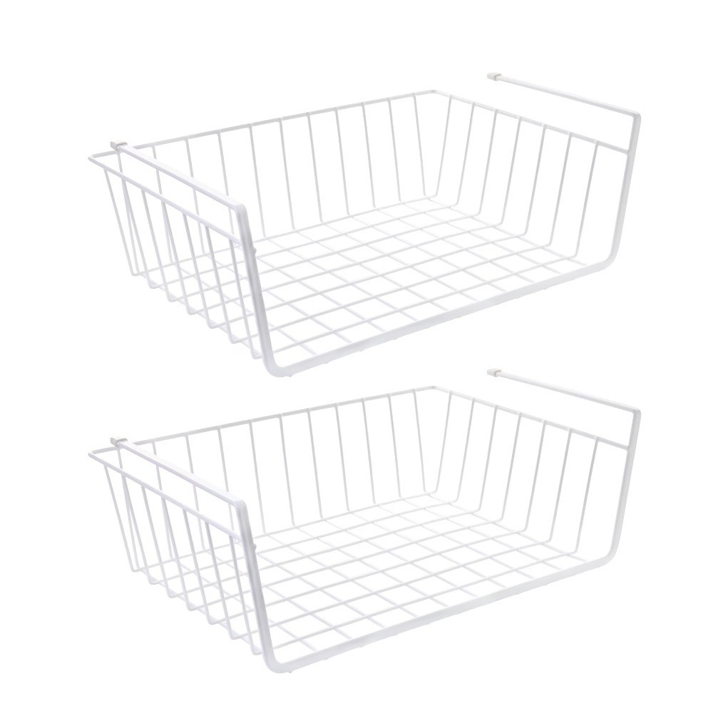 Under Shelf Storage Basket Wire Organizer 2 Pack White for Cabinet and Pantry