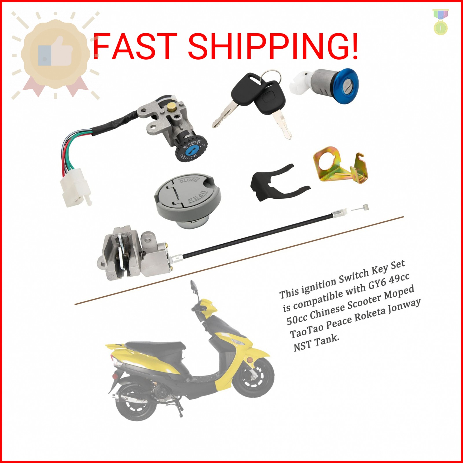49cc Ignition Switch, 50cc Key Ignition, Ignition Switch Key Set Compatible with
