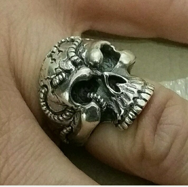 925 MENS SILVER RING SEAL HARLEY MOTORCYCLE SKULL