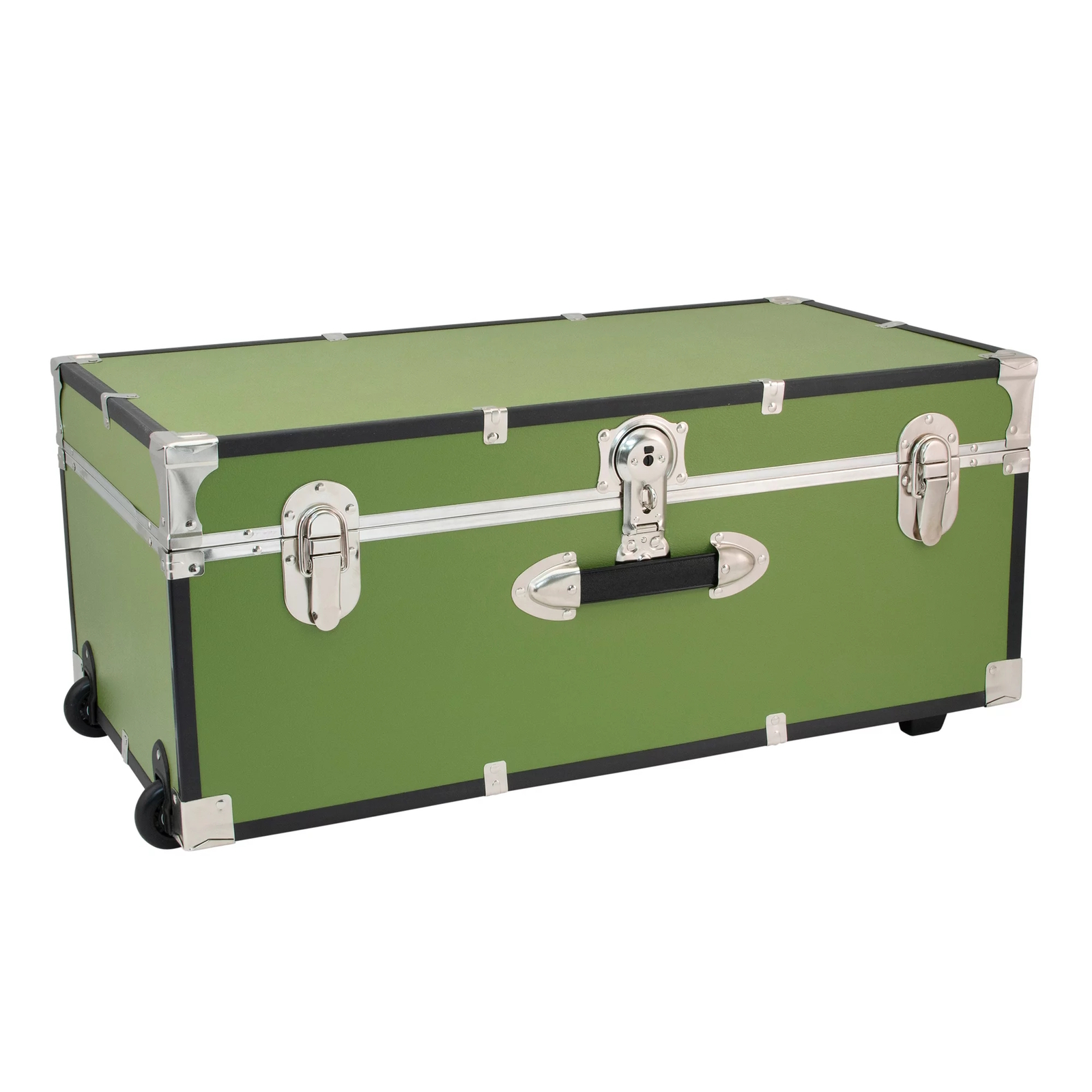 Green Footlocker Trunk with Wheels Storage Chest Travel Luggage College Dorm