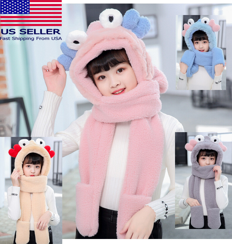 Little Crabie hat Kids Girl boy Winter Warm Hat Scarf Beanie Fleece Cap Cover