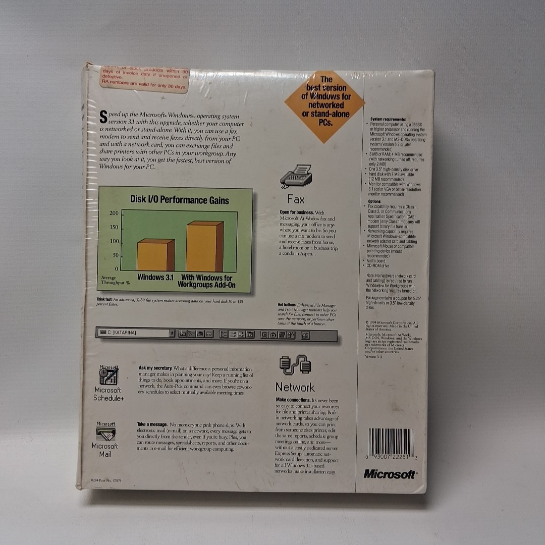 Microsoft Windows for Workgroups Add-on Upgrade for 3.1 Sealed