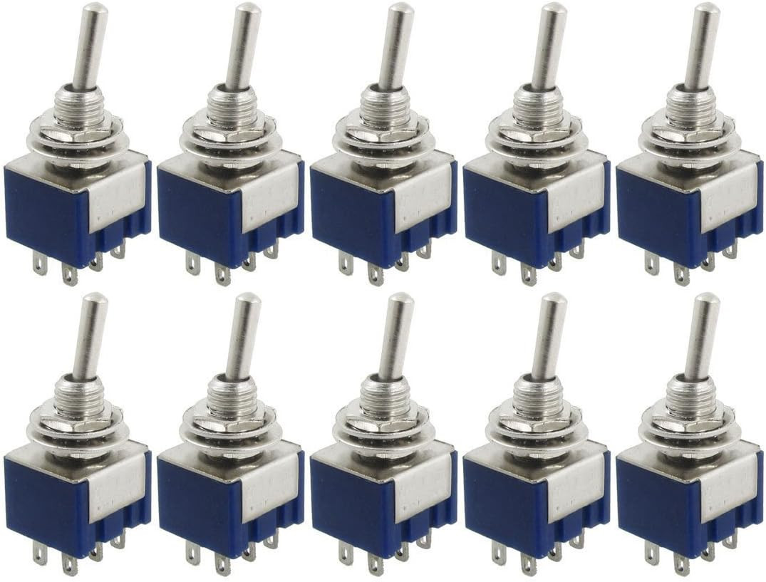 Yueton 10 Pcs AC 125V 6A Amps ON/ON 6 Terminals 2 Position DPDT Toggle Switch