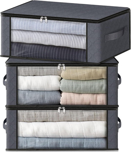 HomeHacks Storage 3-Pack Clothes Organizer Bags Foldable 35l, Gray
