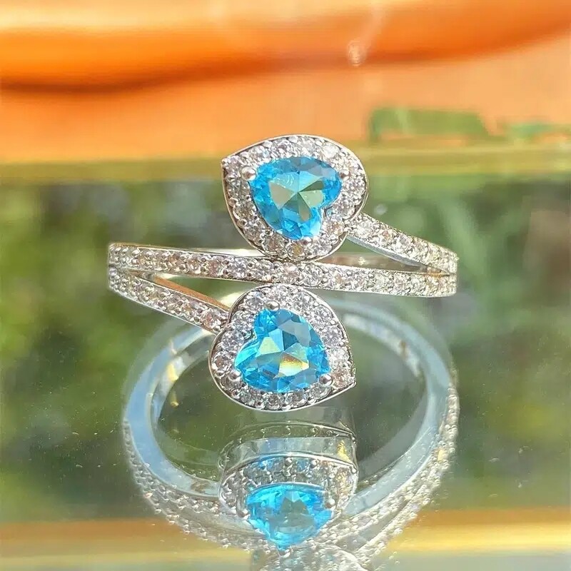 925 Silver Plated Women Ring Fashion Heart Cut Cubic Zirconia Jewelry Size 6-10