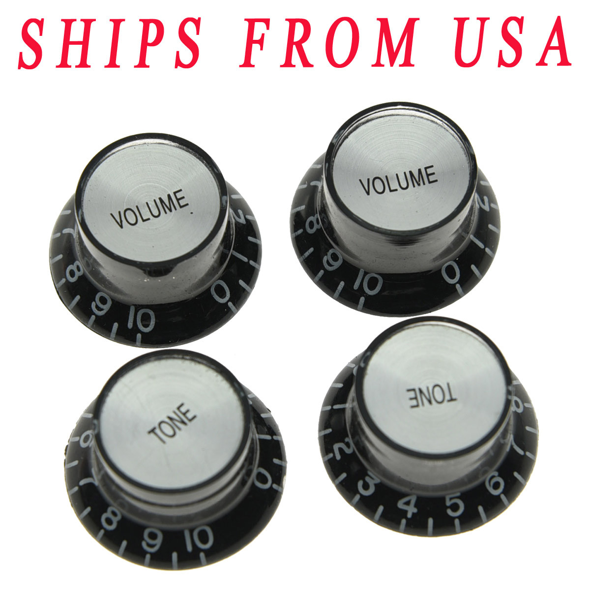 KAISH 4x Guitar Reflector Knobs Black/Silver Top Hat Knobs Fits LP Epiphone SG