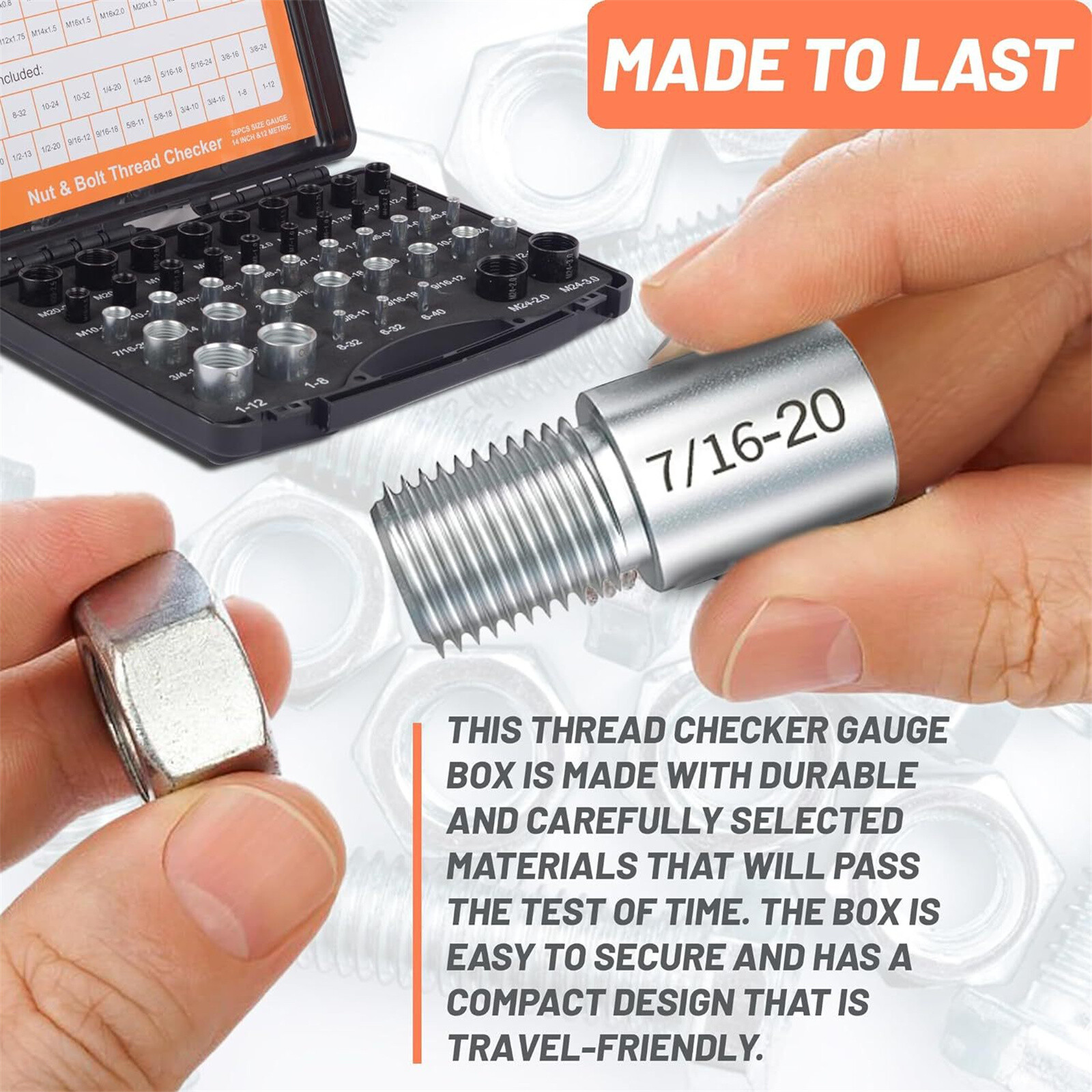 US 44pcs Nut & Bolt Thread Checker Identifier Inch & Metric Thread Gauges W/Box