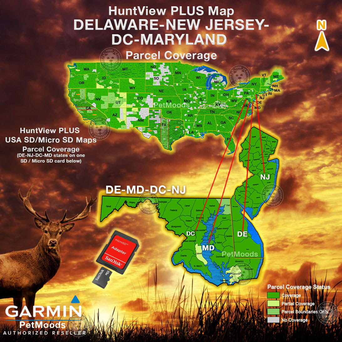 Garmin HuntView Plus Maps MD + DE + DC + NJ - Birdseye Satellite Imagery microSD
