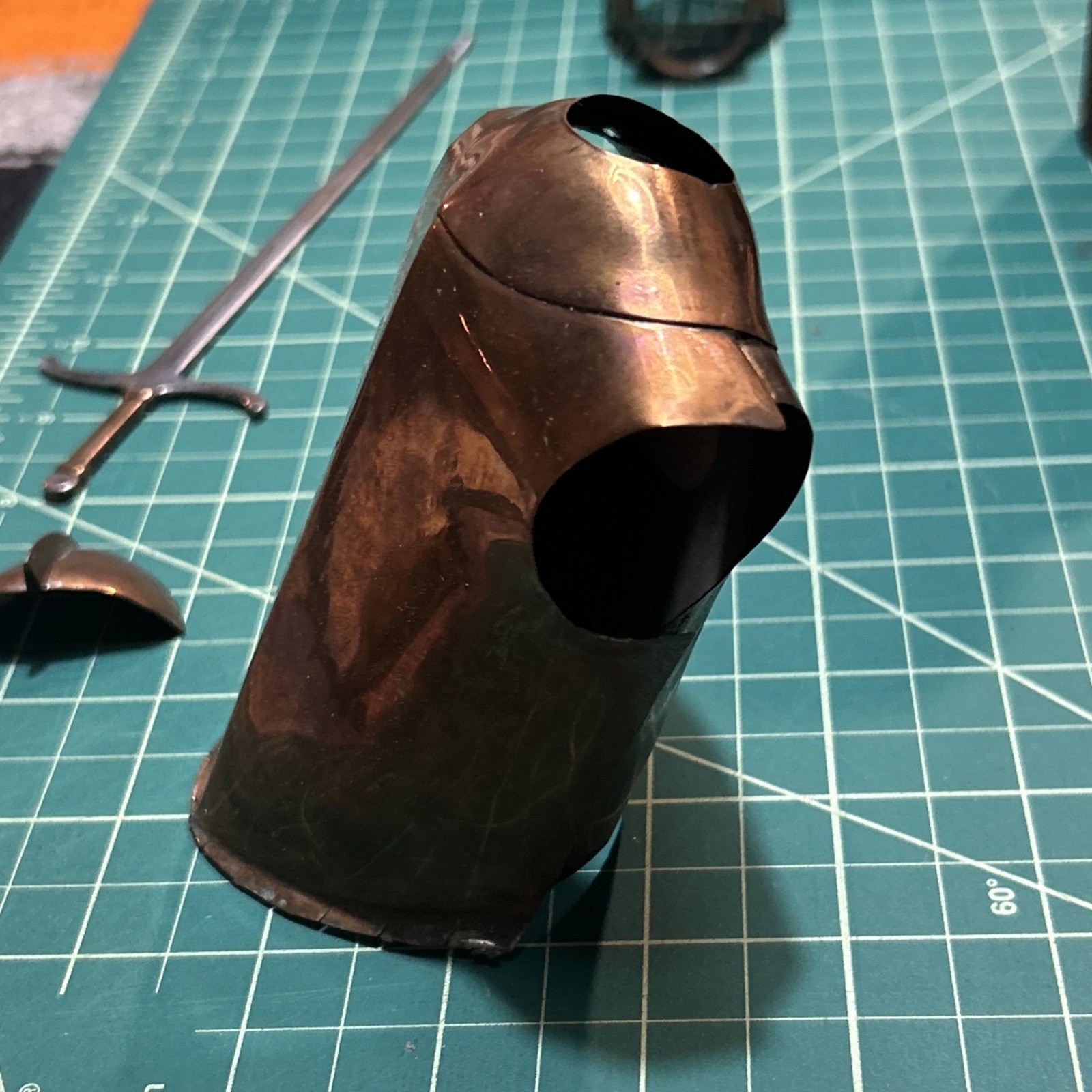 1930s-60s 12” Copper Mini Knight Armor Set + Sword Shield & Steel Stake Anvil