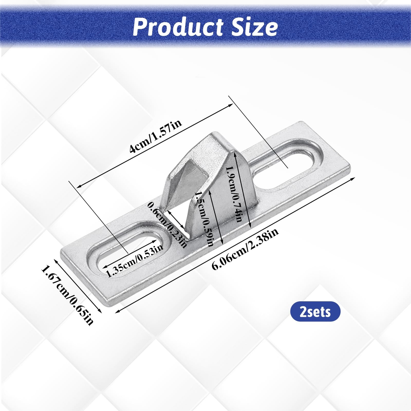 2 Pcs Sliding Door Keeper Glass Lock Retainer with mounting Silver