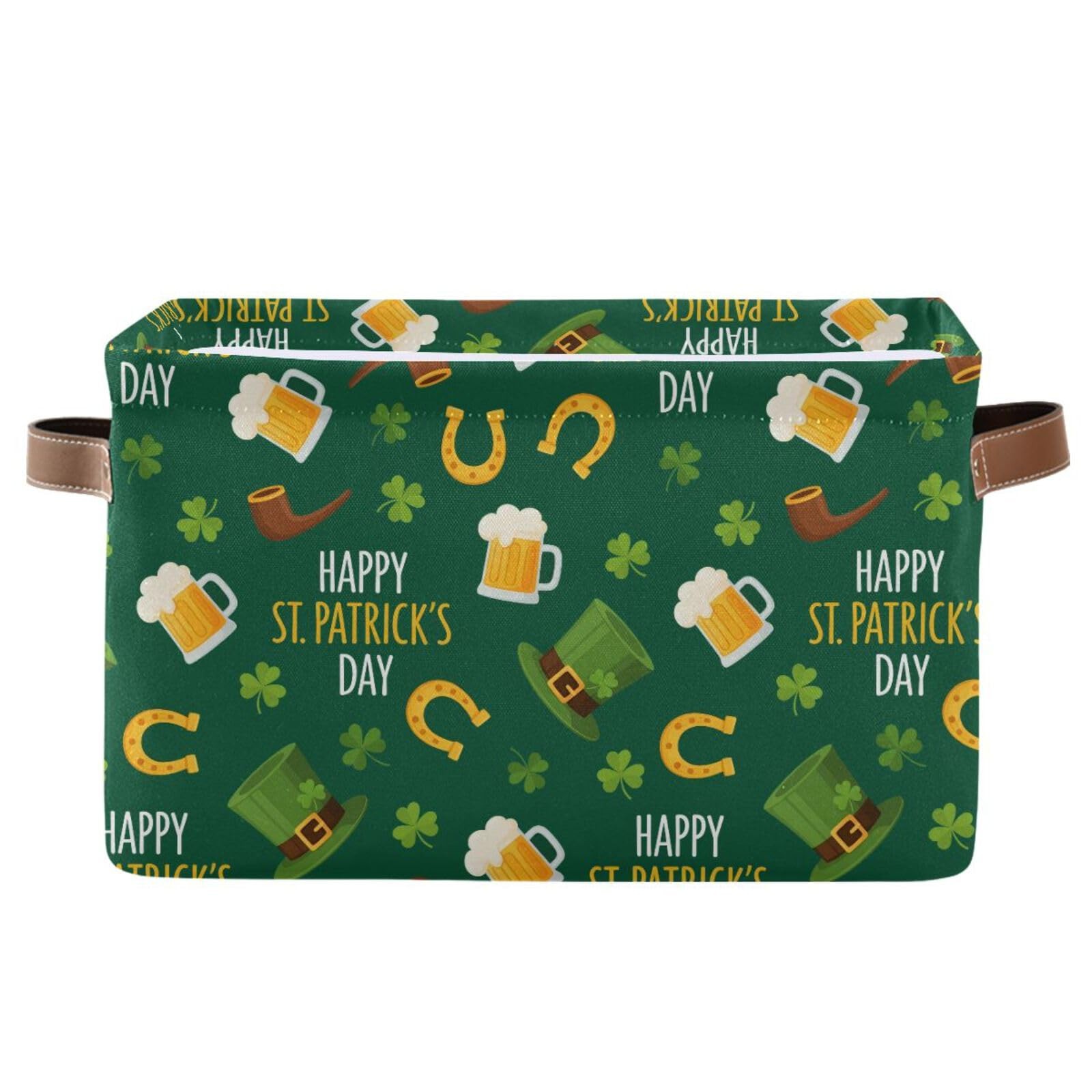 St Patrick Hat Green Storage Basket Bins Foldable Laundry Hamper Storage Bins...