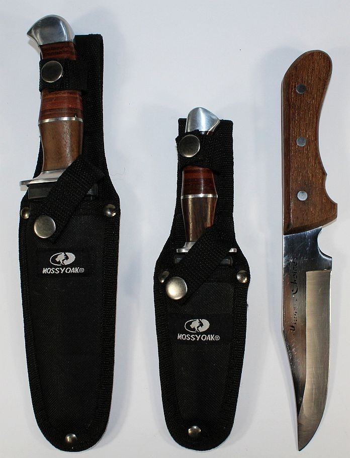 MOSSY OAK 2PCS Knife Fixed Blade Hunting set w/Stacked Leather & walnut handle +