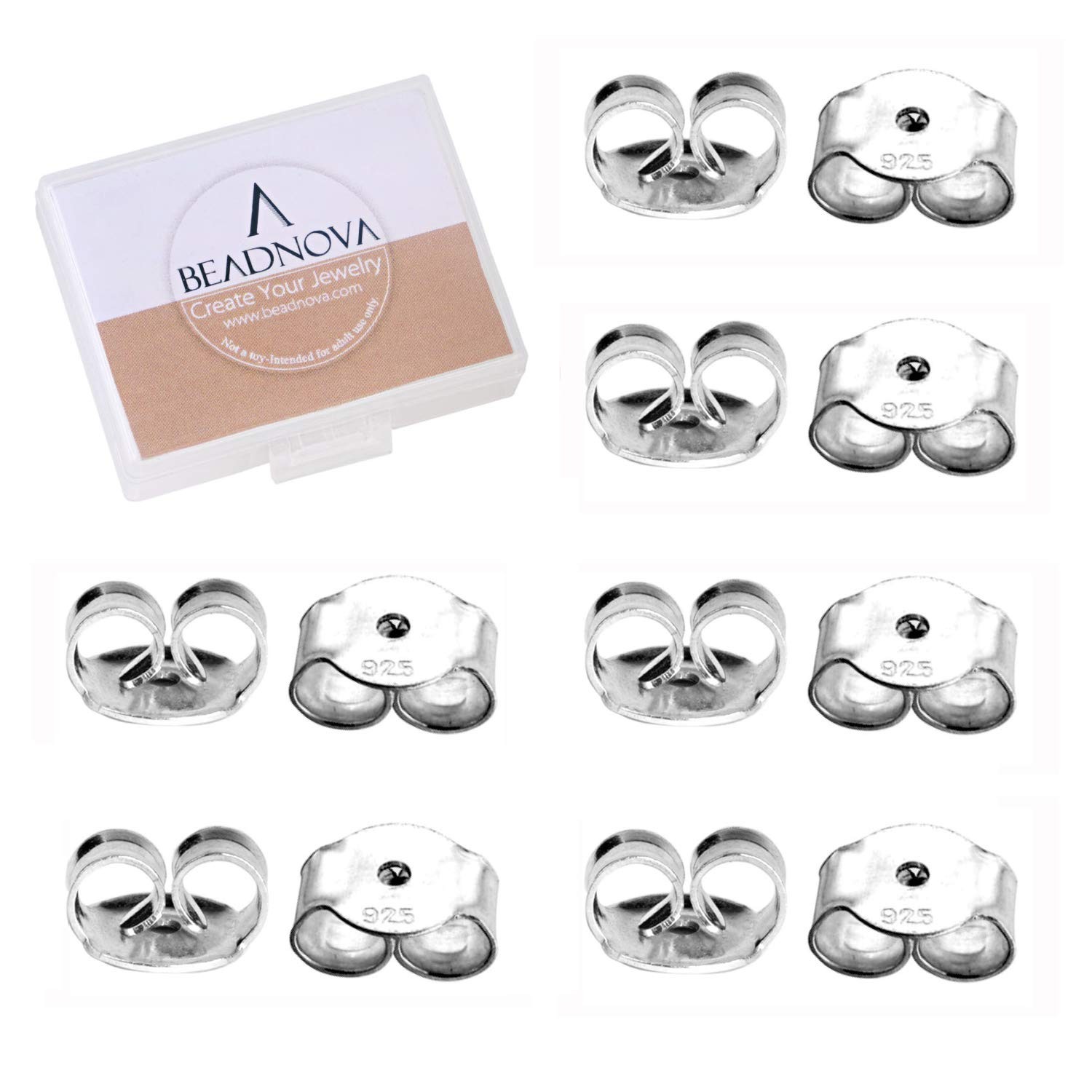 BEADNOVA 925 Sterling Silver Earring Backs 12 pcs 925