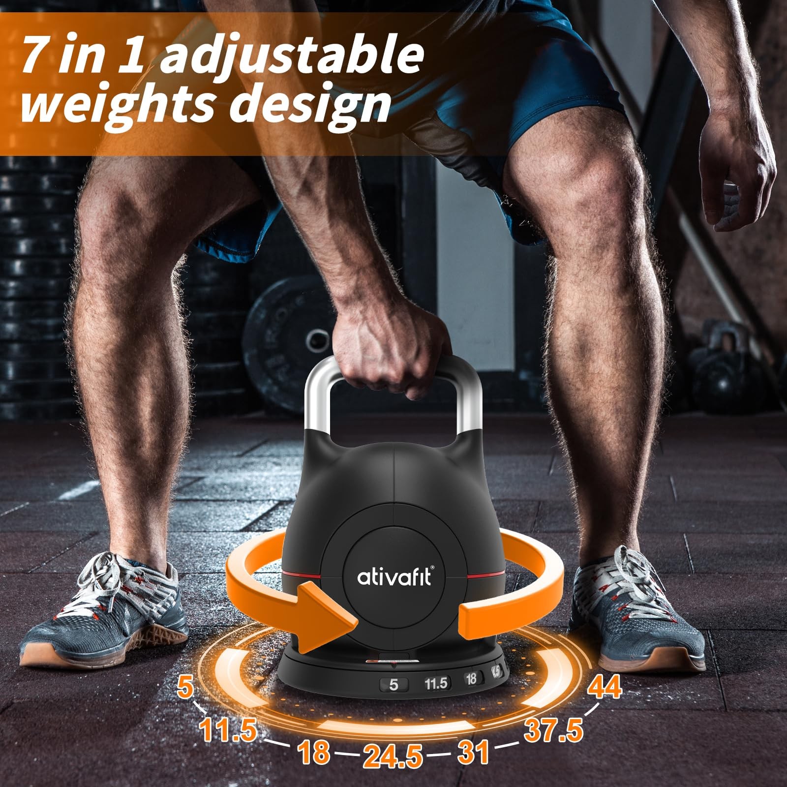 7 in 1 Adjustable Kettlebell 5-44lbs Adjustable Kettlebell with Solid Aluminu...