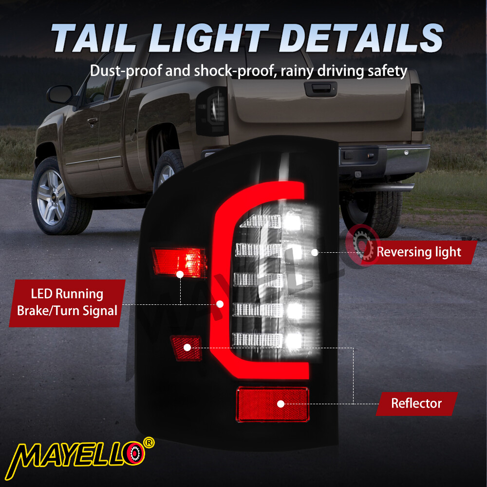 Pair Black Smoke LED Tail Lights for 2007-2013 2014 Chevy Silverado 1500 2500HD