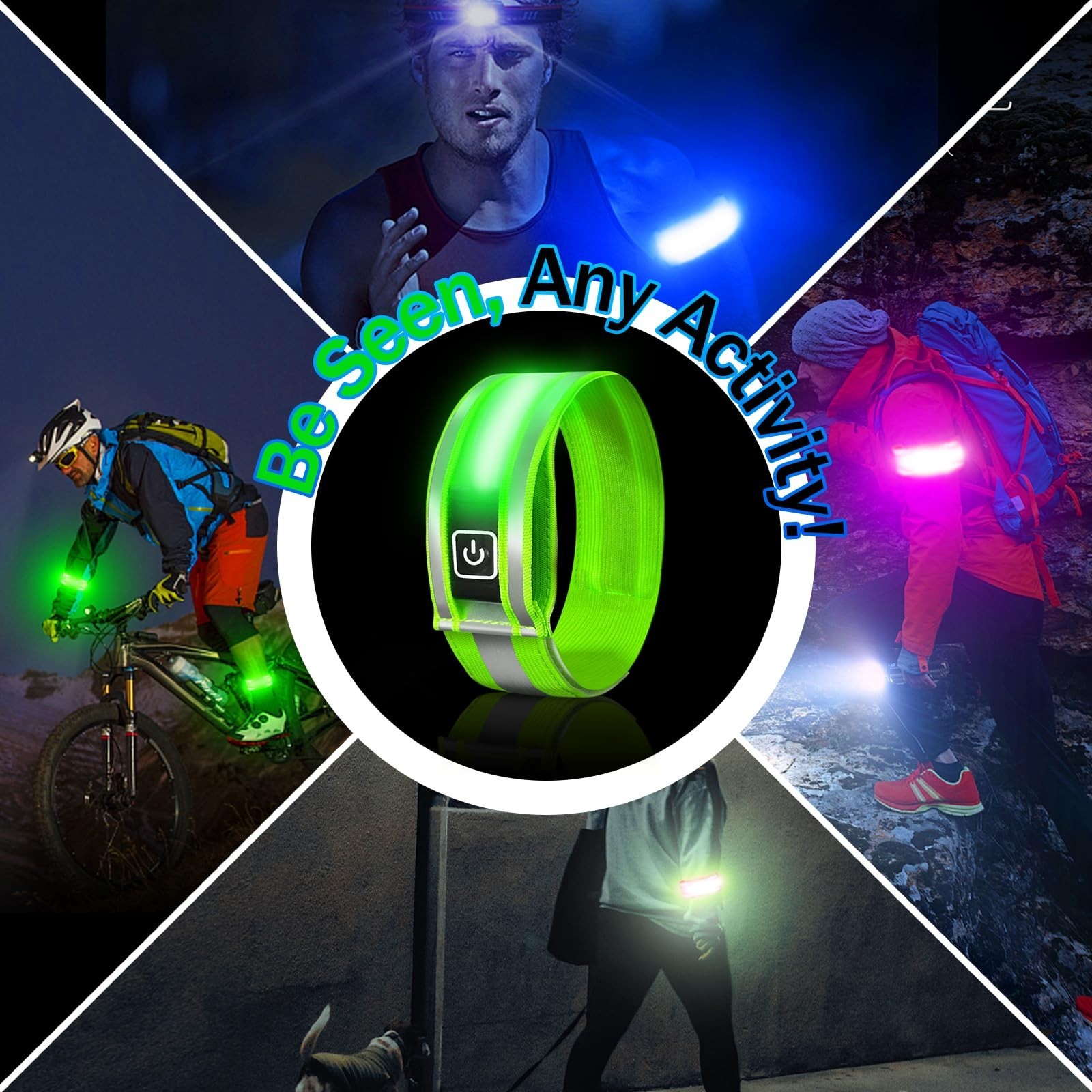 2 Pack Rechargeable LED Armbands for Running, High Visibility Reflective Runn...