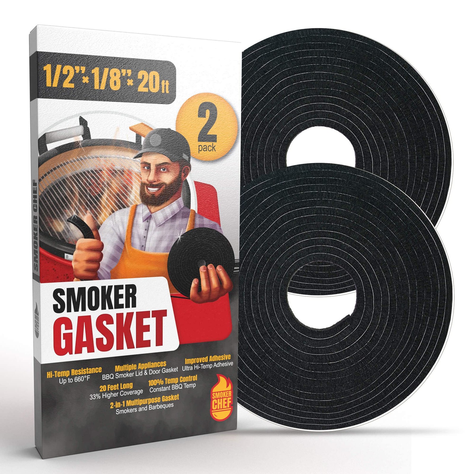 Xxl 20 Ft Grill Gasket For Smokers Black 1/2 X 1/8 Hi Temp Seal Smoker Gaske
